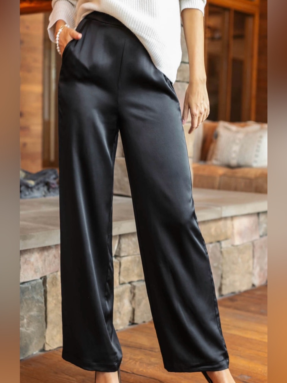 Cynthia Rowley Black Satin High Waist Trousers Size S